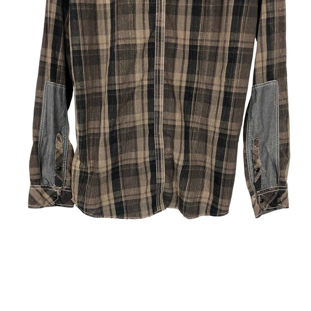 BKE Mens XL Brown Plaid Western Pearl Snap Button Down Shirt Cowboy Rodeo Biker - Picture 8 of 13
